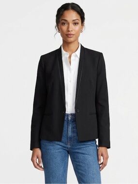 CLUB MONACO Blazer Black Wool Leather Trim size 6